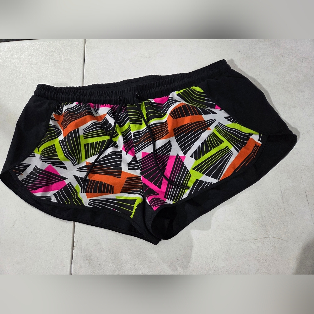 Fabletics Black Active Women's Shorts with Neon Geo Print